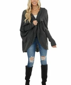 Lime Lush Charcoal Open Front Cardigan With Long Dolman Sleeves
