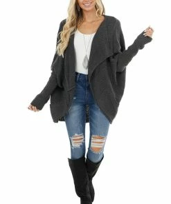 Lime Lush Charcoal Open Front Cardigan With Long Dolman Sleeves