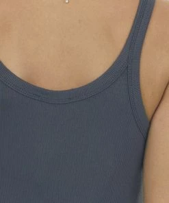 La Miel Charcoal Ribbed Knit Scoop Neck Tank Top