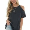 HEIMISH Charcoal Short Sleeve Cold Shoulder Stretchy Knit Top Tops 2 HEIMISH Charcoal Short Sleeve Cold Shoulder Stretchy Knit Top Tops