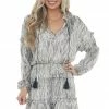 Sweet Lemon Dresses Charcoal Snakeskin Print Short Blouson Dress
