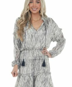 Sweet Lemon Dresses Charcoal Snakeskin Print Short Blouson Dress