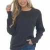 ZENANA Tops Charcoal Thick Waffle Knit Curved Hem Sweater
