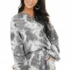 12PM Charcoal Tie Dye Print Waffle Knit Long Sleeve V Neck Top