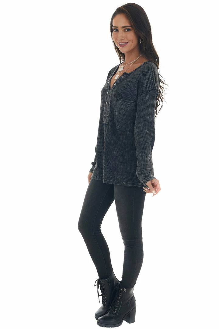 BiBi Tops Charcoal Washed Thermal Knit Chest Pocket Top 7 BiBi Tops Charcoal Washed Thermal Knit Chest Pocket Top