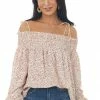 VISION Tops Cherry And Cream Printed Cold Shoulder Top