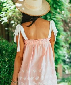 Haptics Cherry Blossom Floral Embroidered Tie Strap Top Tops