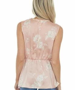 Vanilla Bay Cherry Blossom Floral Front Twist Woven Tank