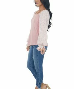 Hailey & Co Cherry Blossom Floral Long Balloon Sleeve Top