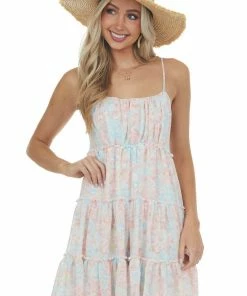 HYFVE Dresses Cherry Blossom Floral Tie Strap Tiered Dress