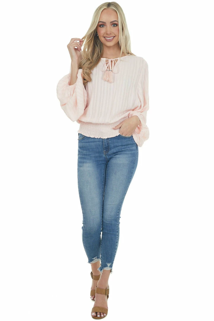 Eesome Tops Cherry Blossom Notch Neck Tassel Tie Woven Top 4 Eesome Tops Cherry Blossom Notch Neck Tassel Tie Woven Top