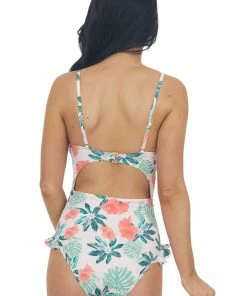 Beach Joy Bikini Cherry Blossom Pink Printed One Piece Swimsuit