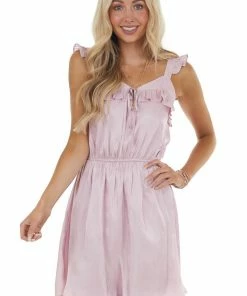 Andree Cherry Blossom Satin Woven Blouson Dress With Frill Details