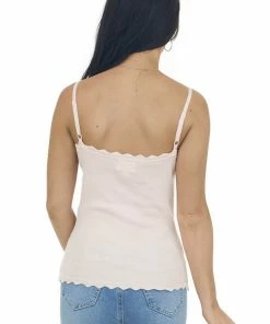 BiBi Cherry Blossom Scalloped Ribbed Knit Tank Top