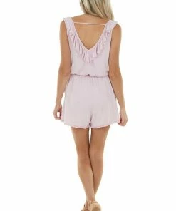 CY Fashion Cherry Blossom Sleeveless Romper With Lace Trim Details