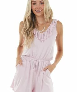 CY Fashion Cherry Blossom Sleeveless Romper With Lace Trim Details