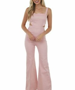 Flying Tomato Dresses Cherry Blossom Square Neckline Denim Jumpsuit