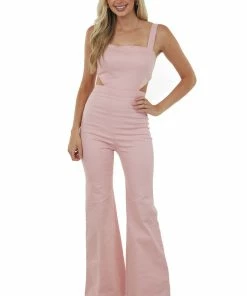 Flying Tomato Dresses Cherry Blossom Square Neckline Denim Jumpsuit