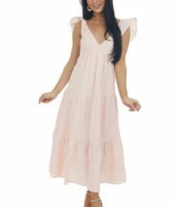 HYFVE Cherry Blossom Tiered V Neck Woven Midi Dress