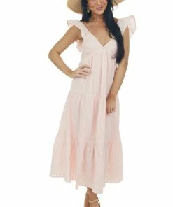 HYFVE Cherry Blossom Tiered V Neck Woven Midi Dress