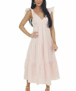 HYFVE Cherry Blossom Tiered V Neck Woven Midi Dress