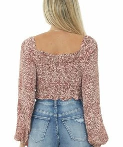 She + Sky Cherry Printed Puff Sleeve Smocked Blouse 13 She + Sky Cherry Printed Puff Sleeve Smocked Blouse