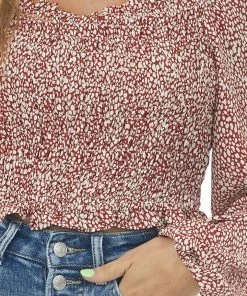 She + Sky Cherry Printed Puff Sleeve Smocked Blouse 14 She + Sky Cherry Printed Puff Sleeve Smocked Blouse