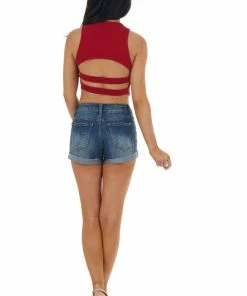 Peach Love Tops Cherry Sleeveless Strappy Open Back Crop Top