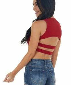 Peach Love Tops Cherry Sleeveless Strappy Open Back Crop Top