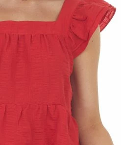 Entro Cherry Square Neck Ruffle Tiered Blouse