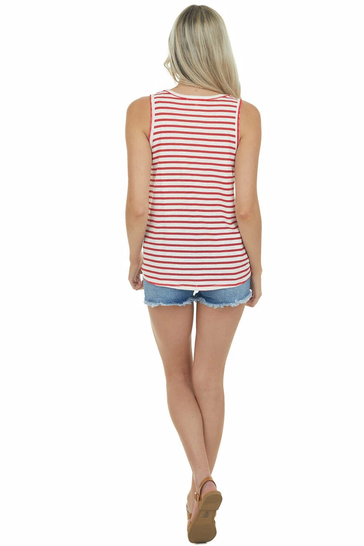 Hailey & Co Cherry Striped Front Knot Scoop Neck Tank Top Tops 8 Hailey & Co Cherry Striped Front Knot Scoop Neck Tank Top Tops