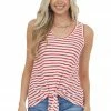 Hailey & Co Cherry Striped Front Knot Scoop Neck Tank Top Tops 1 Hailey & Co Cherry Striped Front Knot Scoop Neck Tank Top Tops