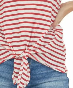 Hailey & Co Cherry Striped Front Knot Scoop Neck Tank Top Tops 15 Hailey & Co Cherry Striped Front Knot Scoop Neck Tank Top Tops