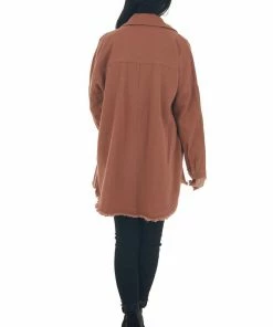 143 Story Chestnut Frayed Hem Denim Shirt Jacket Tops