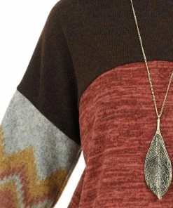 RAE MODE Chocolate Brown And Marsala Knit Top With Aztec Print Sleeve Tops 25 RAE MODE Chocolate Brown And Marsala Knit Top With Aztec Print Sleeve Tops