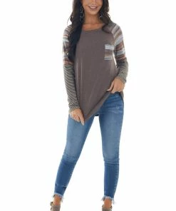 Staccato Chocolate Long Multiprint Sleeve Knit Top Tops