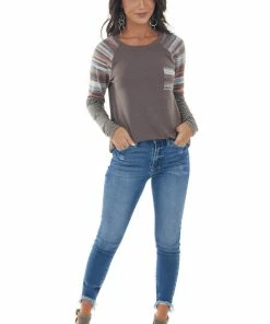 Staccato Chocolate Long Multiprint Sleeve Knit Top Tops