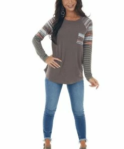 Staccato Chocolate Long Multiprint Sleeve Knit Top Tops
