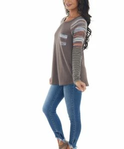 Staccato Chocolate Long Multiprint Sleeve Knit Top Tops