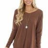 Listicle Chocolate Soft Ribbed Knit Top With Long Dolman Sleeves Tops
