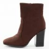Let's See Style Chocolate Stacked High Heel Faux Suede Booties Shoes
