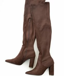 JP ORIGINAL CORP Chocolate Thigh High Knit Pointed Toe Boots