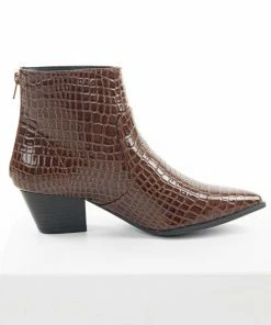 East Lion Corp. Cinnamon Crocodile Textured Heeled Bootie Shoes