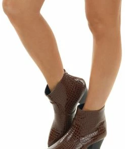 East Lion Corp. Cinnamon Crocodile Textured Heeled Bootie Shoes