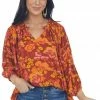 Entro Tops Cinnamon Floral Print Peasant Style Blouse