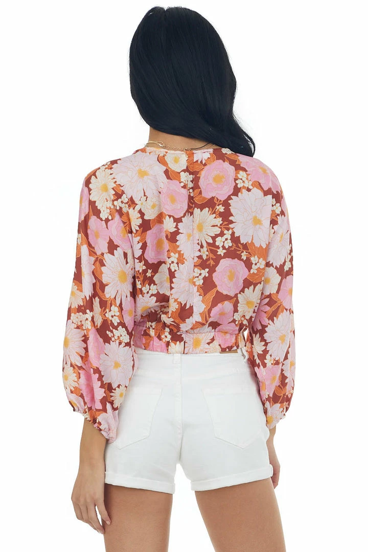 Lush Clothing Tops Cinnamon Floral Print Tie Front Cropped Blouse 7 Lush Clothing Tops Cinnamon Floral Print Tie Front Cropped Blouse