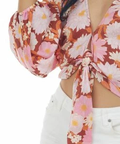 Lush Clothing Tops Cinnamon Floral Print Tie Front Cropped Blouse 13 Lush Clothing Tops Cinnamon Floral Print Tie Front Cropped Blouse