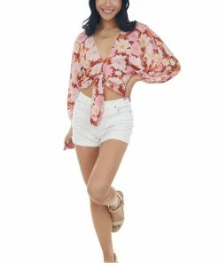 Lush Clothing Tops Cinnamon Floral Print Tie Front Cropped Blouse 10 Lush Clothing Tops Cinnamon Floral Print Tie Front Cropped Blouse