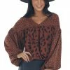 Hailey & Co Tops Cinnamon Leopard Print Babydoll V Neck Blouse