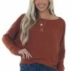 143 Story Cinnamon Waffle Knit Dolman Lace Sleeve Top